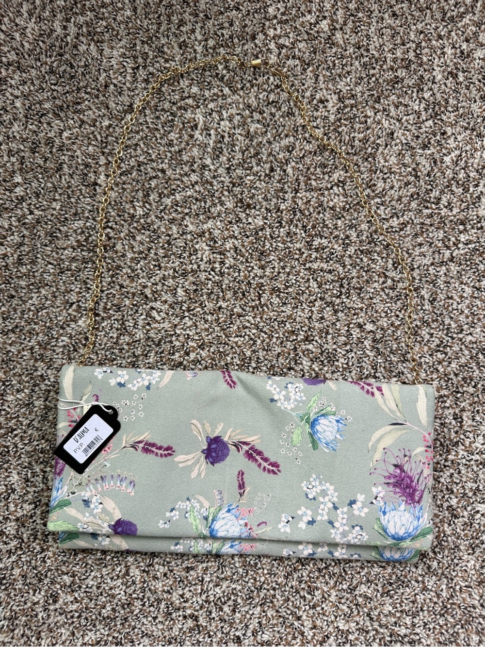 Floral Green Fold-Over Chain Shoulder Bag